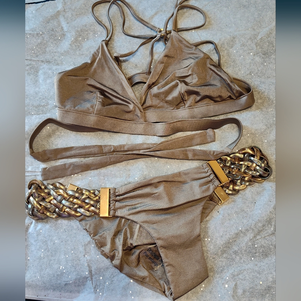 Beach Bunny Bronze Metallic Chain Detail Bikini